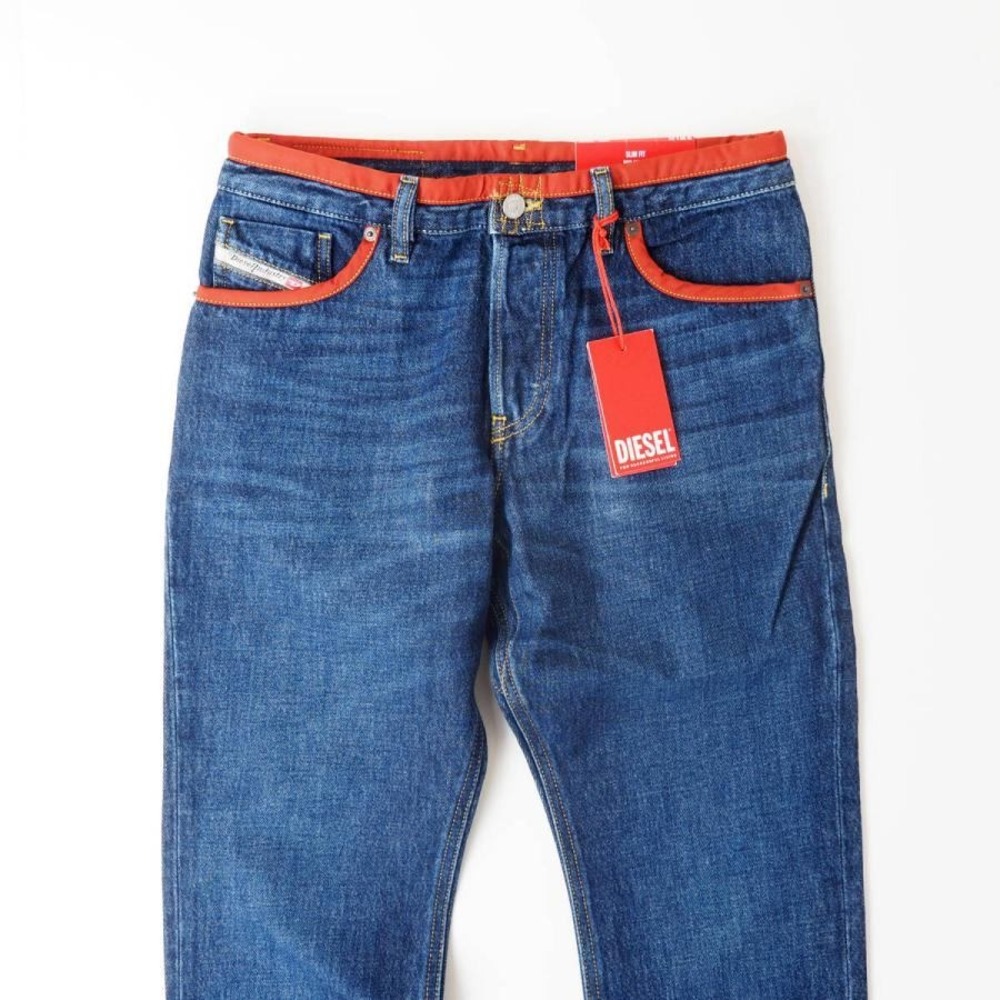 $225 Diesel 1995-SP Mens Slim Straight Leg Jeans Blue Orange Trim 30x30 A0532